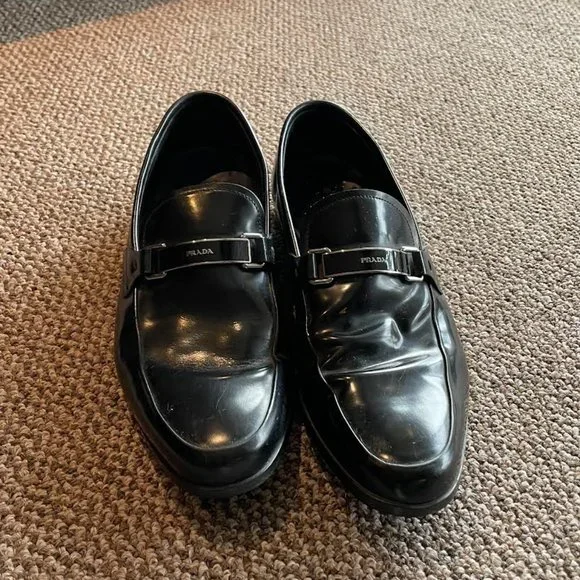 Prada | Shoes | Prada Brushed Black Leather Loafers Size 95  display picture 2